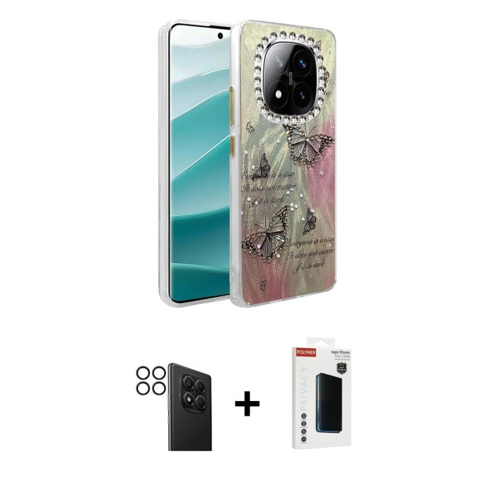 MARSİLYAN™- Redmi Note 14 Pro 4G Kılıf Zirve Modern Prime - Şeffaf Hayalet Polymer Nano Ekran Koruyucu + PVD Metal Kamera Lens - SH