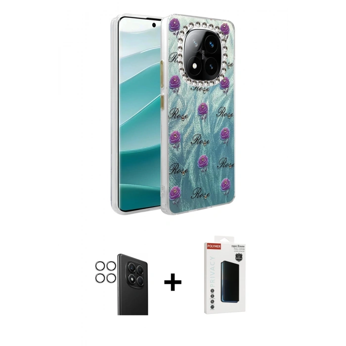 MARSİLYAN™- Redmi Note 14 Pro 4G Kılıf Zirve Modern Prime - Şeffaf Hayalet Polymer Nano Ekran Koruyucu + PVD Metal Kamera Lens - GS