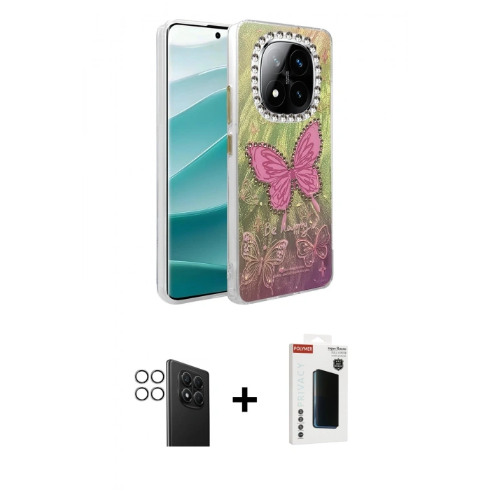MARSİLYAN™- Redmi Note 14 Pro 4G Kılıf Zirve Modern Prime - Şeffaf Hayalet Polymer Nano Ekran Koruyucu + PVD Metal Kamera Lens - GS