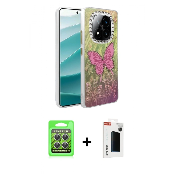 MARSİLYAN™- Redmi Note 14 Pro 4G Kılıf Zirve Modern Prime - Şeffaf Hayalet Polymer Nano Ekran Koruyucu + Raze Metal Kamera Lens - GS