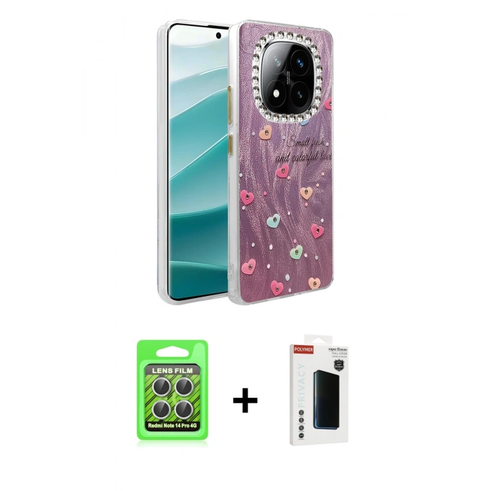 MARSİLYAN™- Redmi Note 14 Pro 4G Kılıf Zirve Modern Prime - Şeffaf Hayalet Polymer Nano Ekran Koruyucu + Raze Metal Kamera Lens - GS