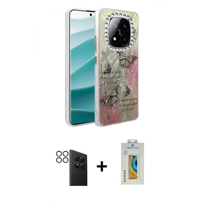 MARSİLYAN™- Redmi Note 14 Pro 4G Kılıf Zirve Modern Prime - Şeffaf Polymer Nano Ekran Koruyucu + PVD Metal Kamera Lens - SH