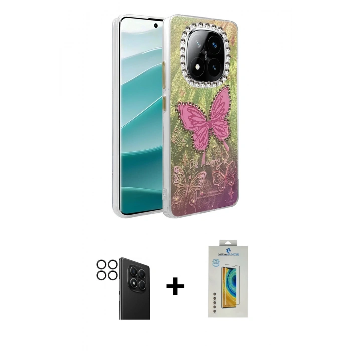 MARSİLYAN™- Redmi Note 14 Pro 4G Kılıf Zirve Modern Prime - Şeffaf Polymer Nano Ekran Koruyucu + PVD Metal Kamera Lens - SH
