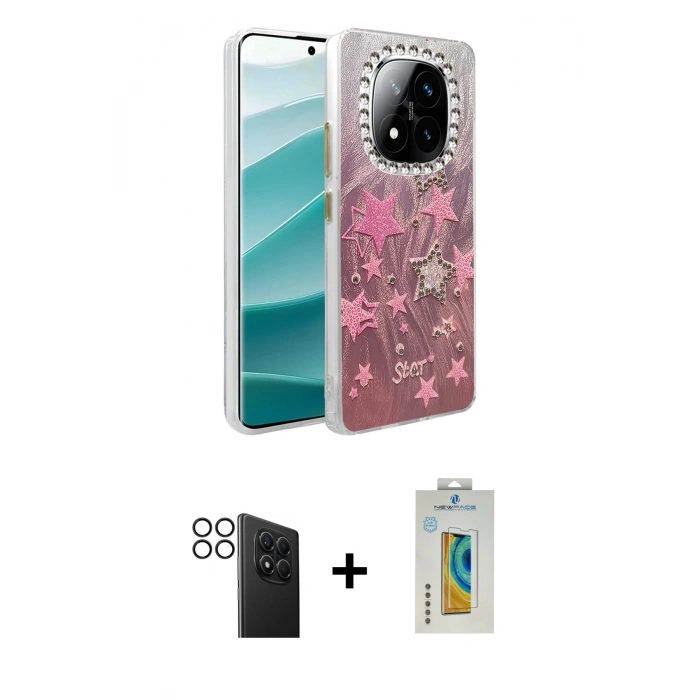 MARSİLYAN™- Redmi Note 14 Pro 4G Kılıf Zirve Modern Prime - Şeffaf Polymer Nano Ekran Koruyucu + PVD Metal Kamera Lens - SH