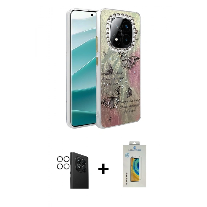 MARSİLYAN™- Redmi Note 14 Pro 4G Kılıf Zirve Modern Prime - Şeffaf Polymer Nano Ekran Koruyucu + PVD Metal Kamera Lens - GS