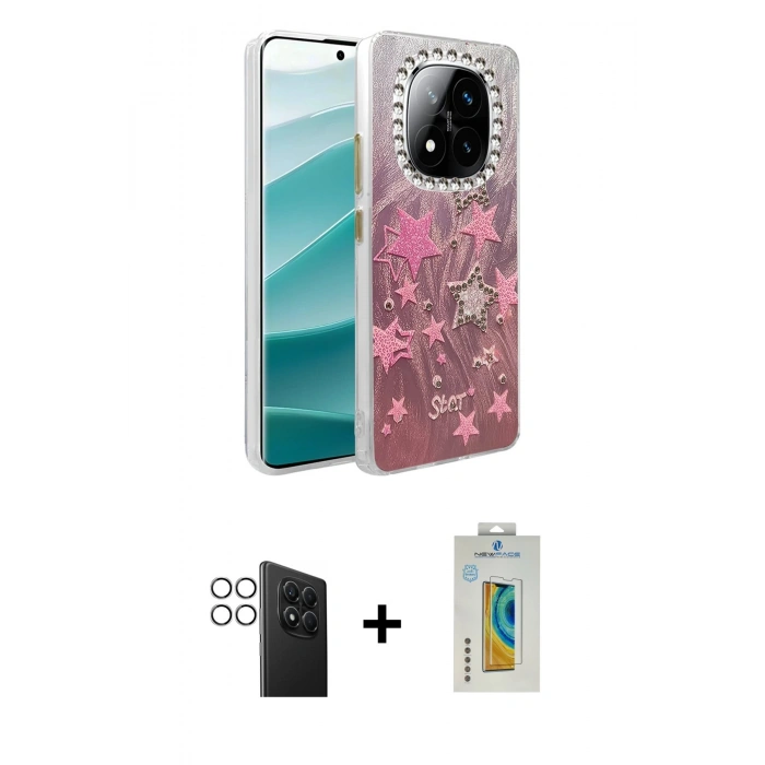 MARSİLYAN™- Redmi Note 14 Pro 4G Kılıf Zirve Modern Prime - Şeffaf Polymer Nano Ekran Koruyucu + PVD Metal Kamera Lens - GS