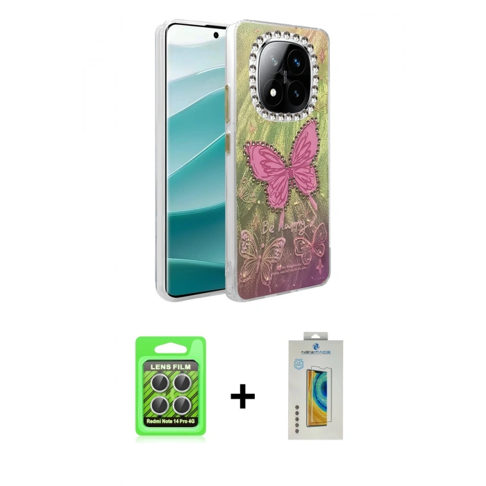 MARSİLYAN™- Redmi Note 14 Pro 4G Kılıf Zirve Modern Prime - Şeffaf Polymer Nano Ekran Koruyucu + Raze Metal Kamera Lens - GS