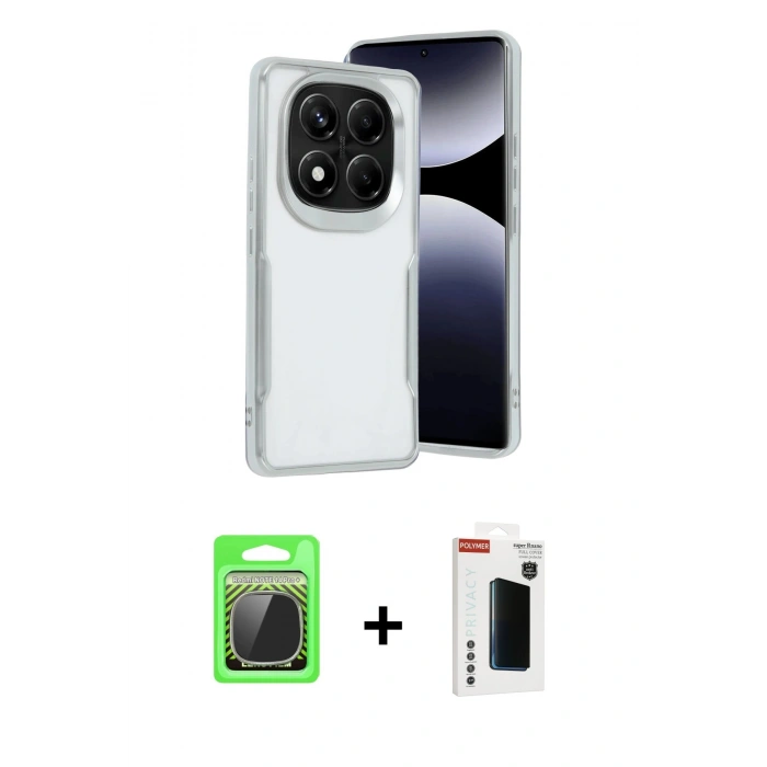 MARSİLYAN™- Redmi Note 14 Pro Plus Kılıf Akış Çizgi Koleksiyonu - Siyah Hayalet Polymer Nano Ekran Koruyucu + Raze Metal Kamera Lens - GS