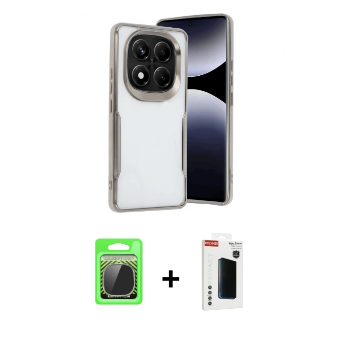 MARSİLYAN™- Redmi Note 14 Pro Plus Kılıf Akış Çizgi Koleksiyonu - Siyah Hayalet Polymer Nano Ekran Koruyucu + Raze Metal Kamera Lens - GS