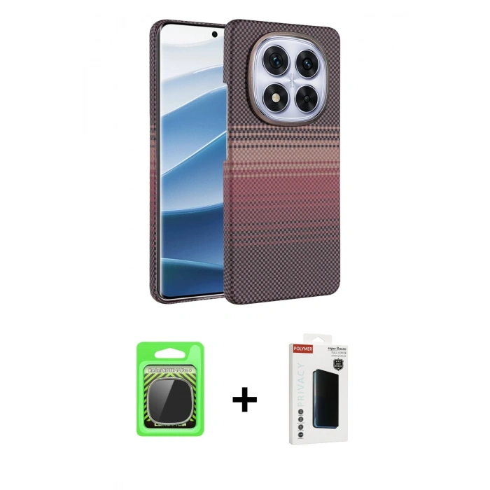 MARSİLYAN™- Redmi Note 14 Pro Plus Kılıf Doruk Serisi - Siyah Hayalet Polymer Nano Ekran Koruyucu + Gümüş Raze Metal Kamera Lens