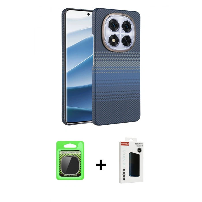 MARSİLYAN™- Redmi Note 14 Pro Plus Kılıf Doruk Serisi - Siyah Hayalet Polymer Nano Ekran Koruyucu + Gümüş Raze Metal Kamera Lens