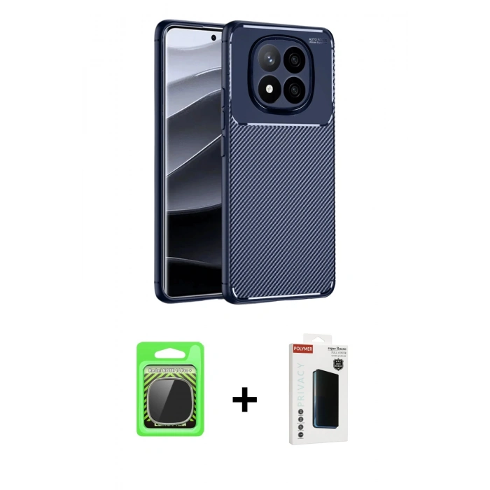 MARSİLYAN™- Redmi Note 14 Pro Plus Kılıf Eksen Form Prime - Siyah Hayalet Polymer Nano Ekran Koruyucu + Raze Metal Kamera Lens - GS