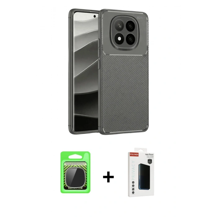MARSİLYAN™- Redmi Note 14 Pro Plus Kılıf Eksen Form Prime - Siyah Hayalet Polymer Nano Ekran Koruyucu + Raze Metal Kamera Lens - GS