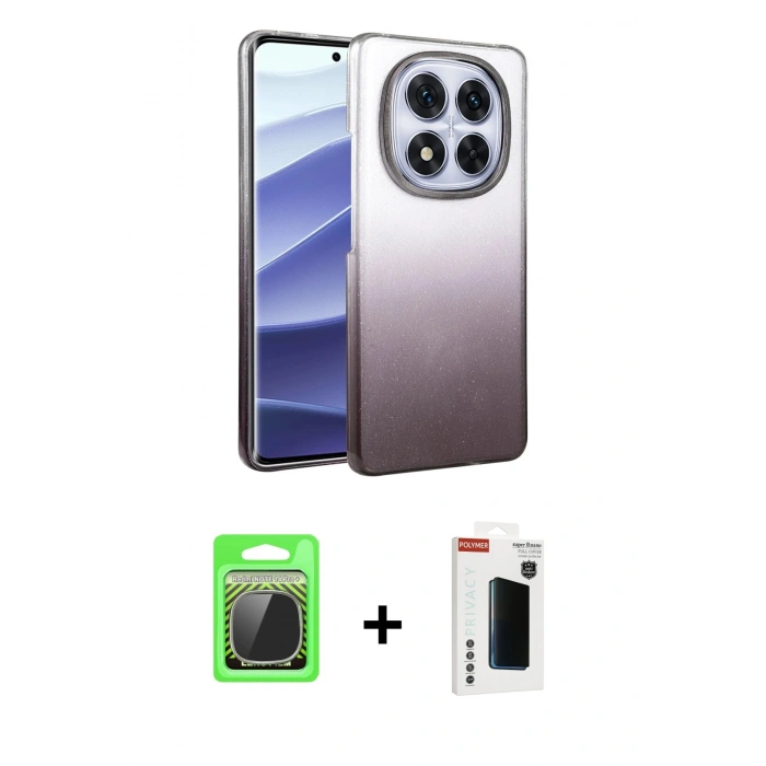 MARSİLYAN™- Redmi Note 14 Pro Plus Kılıf Kıvılcım Minimal Özel Seri - Siyah Hayalet Polymer Nano Ekran Koruyucu + Raze Metal Kamera Lens - GS