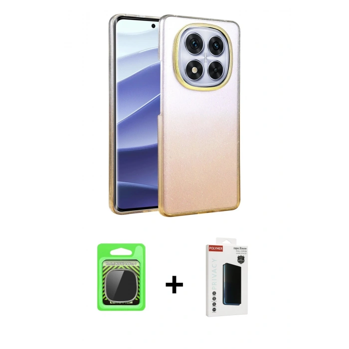 MARSİLYAN™- Redmi Note 14 Pro Plus Kılıf Kıvılcım Minimal Özel Seri - Siyah Hayalet Polymer Nano Ekran Koruyucu + Raze Metal Kamera Lens - GS