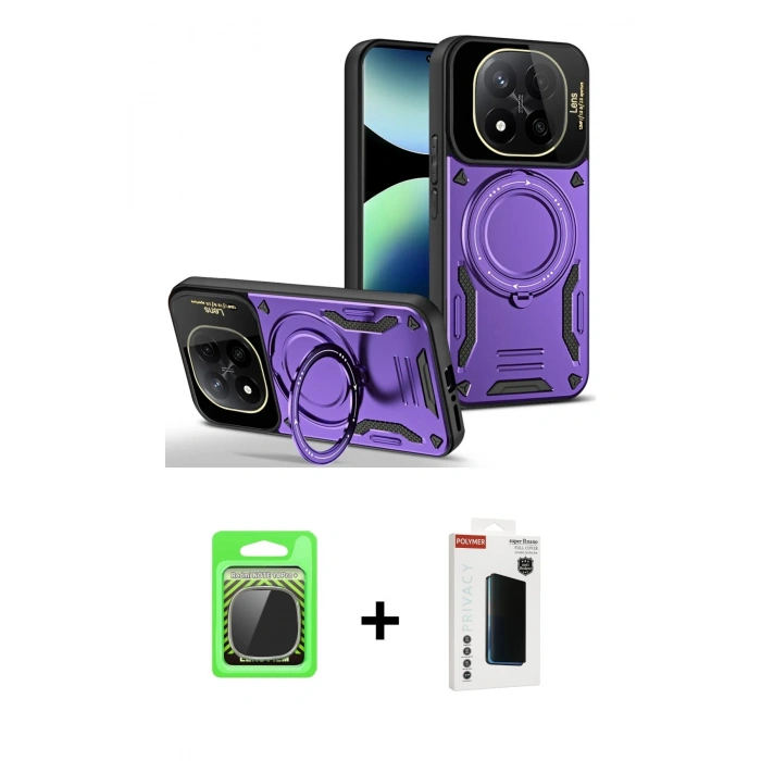 MARSİLYAN™- Redmi Note 14 Pro Plus Kılıf Kıvılcım Modern Serisi - Siyah Hayalet Polymer Nano Ekran Koruyucu + Gümüş Raze Metal Kamera Lens