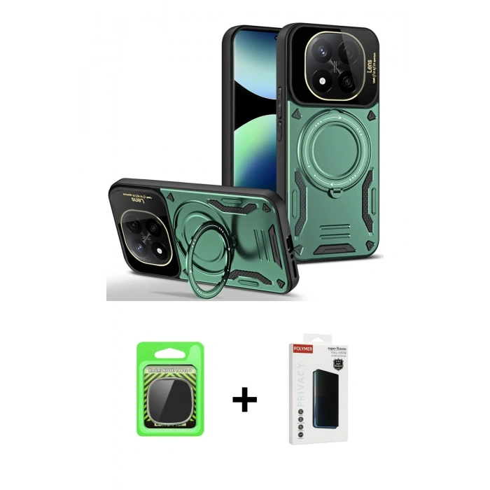 MARSİLYAN™- Redmi Note 14 Pro Plus Kılıf Kıvılcım Modern Serisi - Siyah Hayalet Polymer Nano Ekran Koruyucu + Gümüş Raze Metal Kamera Lens