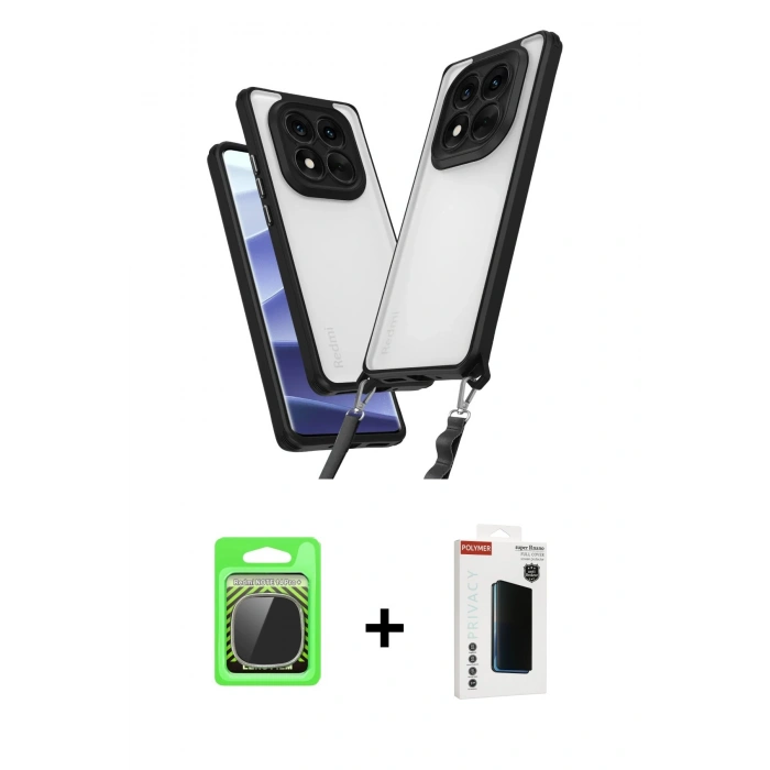 MARSİLYAN™- Redmi Note 14 Pro Plus Kılıf Ufuk Klasik - Siyah Hayalet Polymer Nano Ekran Koruyucu + Raze Metal Kamera Lens - GS