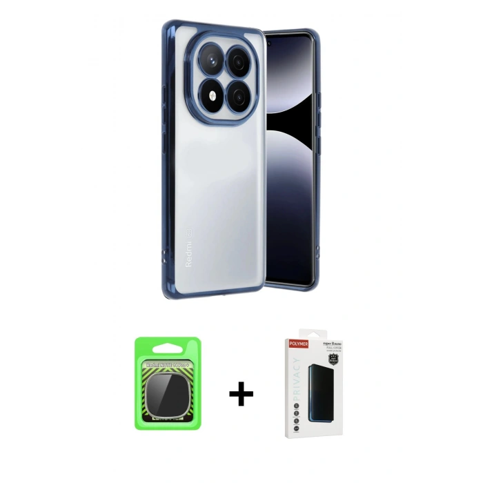 MARSİLYAN™- Redmi Note 14 Pro Plus Kılıf Vadi Minimal - Siyah Hayalet Polymer Nano Ekran Koruyucu + Gümüş Raze Metal Kamera Lens