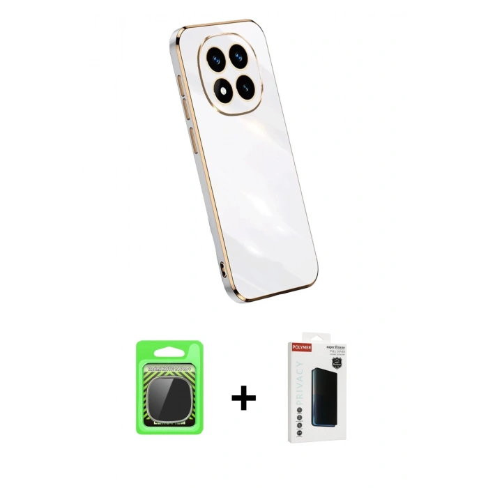 MARSİLYAN™- Redmi Note 14 Pro Plus Kılıf Yankı Serisi - Siyah Hayalet Polymer Nano Ekran Koruyucu + Raze Metal Kamera Lens - GS