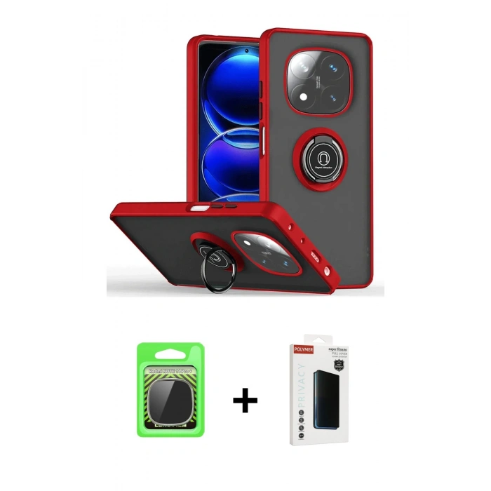 MARSİLYAN™- Redmi Note 14 Pro Plus Kılıf Yörünge Çizgi - Siyah Hayalet Polymer Nano Ekran Koruyucu + Raze Metal Kamera Lens - GS