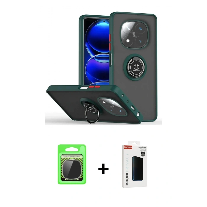 MARSİLYAN™- Redmi Note 14 Pro Plus Kılıf Yörünge Çizgi - Siyah Hayalet Polymer Nano Ekran Koruyucu + Raze Metal Kamera Lens - GS