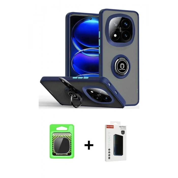 MARSİLYAN™- Redmi Note 14 Pro Plus Kılıf Yörünge Çizgi - Siyah Hayalet Polymer Nano Ekran Koruyucu + Raze Metal Kamera Lens - GS