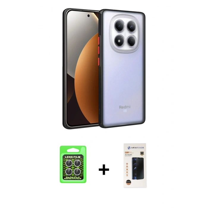 MARSİLYAN™- Redmi Note 15 Pro 5G Kılıf Ahenk Çizgi Serisi - Siyah 3D Antistatik Hayalet Cam Ekran Koruyucu + Raze Metal Kamera Lens - GS