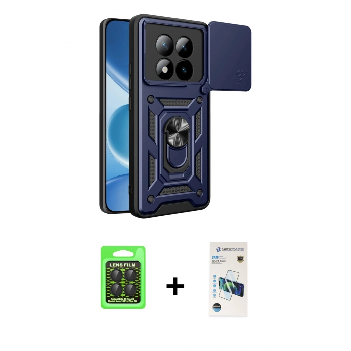 MARSİLYAN™- Redmi Note 15 Pro 5G Kılıf Ahenk Klasik - Siyah 3D Antistatik Cam Ekran Koruyucu + Raze Metal Kamera Lens - SH