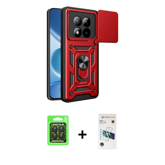 MARSİLYAN™- Redmi Note 15 Pro 5G Kılıf Ahenk Klasik - Siyah 3D Antistatik Cam Ekran Koruyucu + Raze Metal Kamera Lens - SH