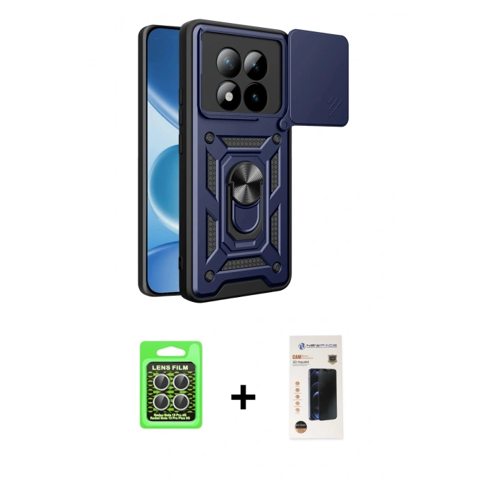 MARSİLYAN™- Redmi Note 15 Pro 5G Kılıf Ahenk Klasik - Siyah 3D Antistatik Hayalet Cam Ekran Koruyucu + Raze Metal Kamera Lens - GS