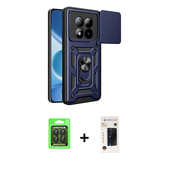 MARSİLYAN™- Redmi Note 15 Pro 5G Kılıf Ahenk Klasik - Siyah 3D Antistatik Hayalet Cam Ekran Koruyucu + Raze Metal Kamera Lens - SH