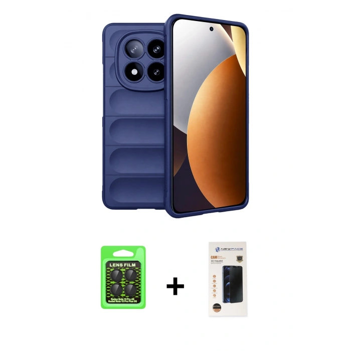 MARSİLYAN™- Redmi Note 15 Pro 5G Kılıf Atlas Koleksiyonu - Siyah 3D Antistatik Hayalet Cam Ekran Koruyucu + Raze Metal Kamera Lens - SH