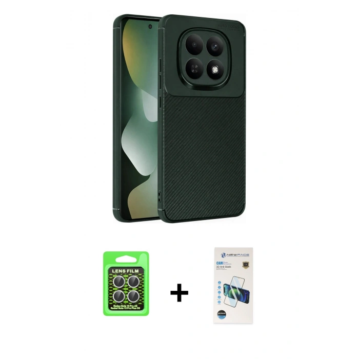 MARSİLYAN™- Redmi Note 15 Pro 5G Kılıf Eksen Form Prime - Siyah 3D Antistatik Cam Ekran Koruyucu + Raze Metal Kamera Lens - GS