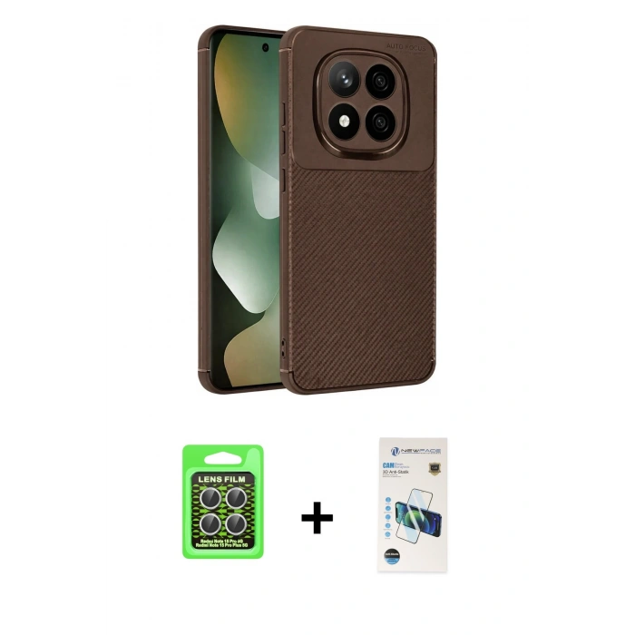 MARSİLYAN™- Redmi Note 15 Pro 5G Kılıf Eksen Form Prime - Siyah 3D Antistatik Cam Ekran Koruyucu + Raze Metal Kamera Lens - GS