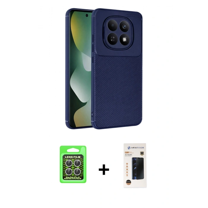 MARSİLYAN™- Redmi Note 15 Pro 5G Kılıf Eksen Form Prime - Siyah 3D Antistatik Hayalet Cam Ekran Koruyucu + Raze Metal Kamera Lens - GS
