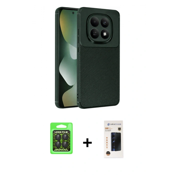 MARSİLYAN™- Redmi Note 15 Pro 5G Kılıf Eksen Form Prime - Siyah 3D Antistatik Hayalet Cam Ekran Koruyucu + Raze Metal Kamera Lens - SH