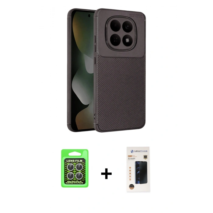 MARSİLYAN™- Redmi Note 15 Pro 5G Kılıf Eksen Form Prime - Siyah 3D Antistatik Hayalet Cam Ekran Koruyucu + Raze Metal Kamera Lens - GS