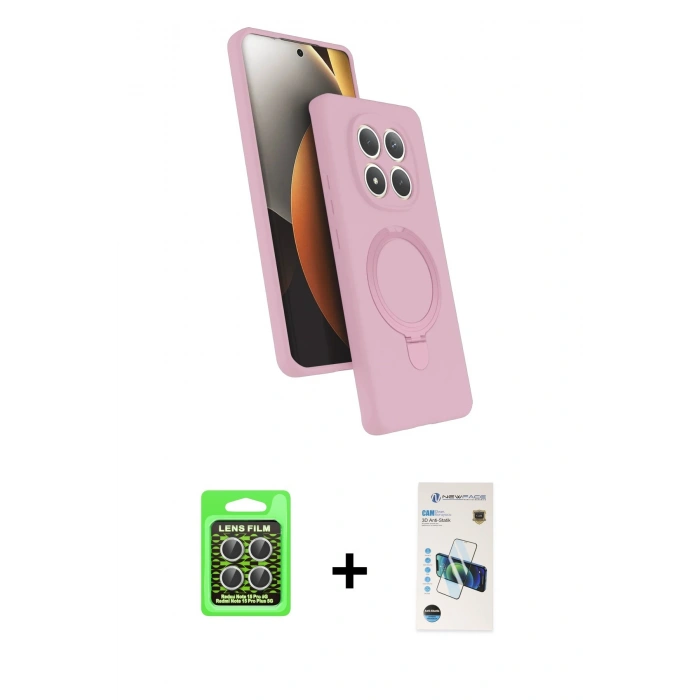 MARSİLYAN™- Redmi Note 15 Pro 5G Kılıf İz Işık Koleksiyonu - Siyah 3D Antistatik Cam Ekran Koruyucu + Raze Metal Kamera Lens - GS