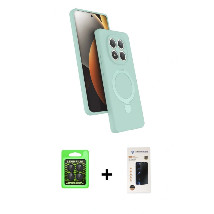 MARSİLYAN™- Redmi Note 15 Pro 5G Kılıf İz Işık Koleksiyonu - Siyah 3D Antistatik Hayalet Cam Ekran Koruyucu + Raze Metal Kamera Lens - SH