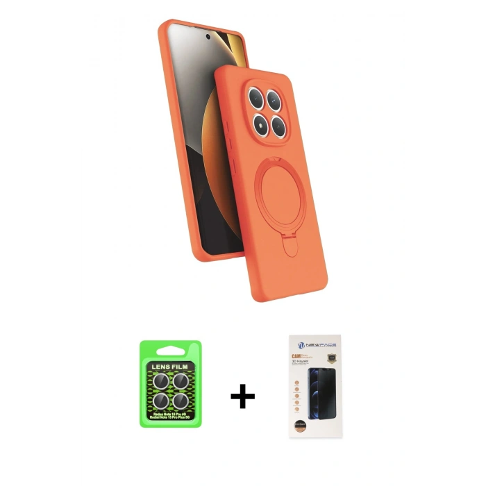 MARSİLYAN™- Redmi Note 15 Pro 5G Kılıf İz Işık Koleksiyonu - Siyah 3D Antistatik Hayalet Cam Ekran Koruyucu + Raze Metal Kamera Lens - GS