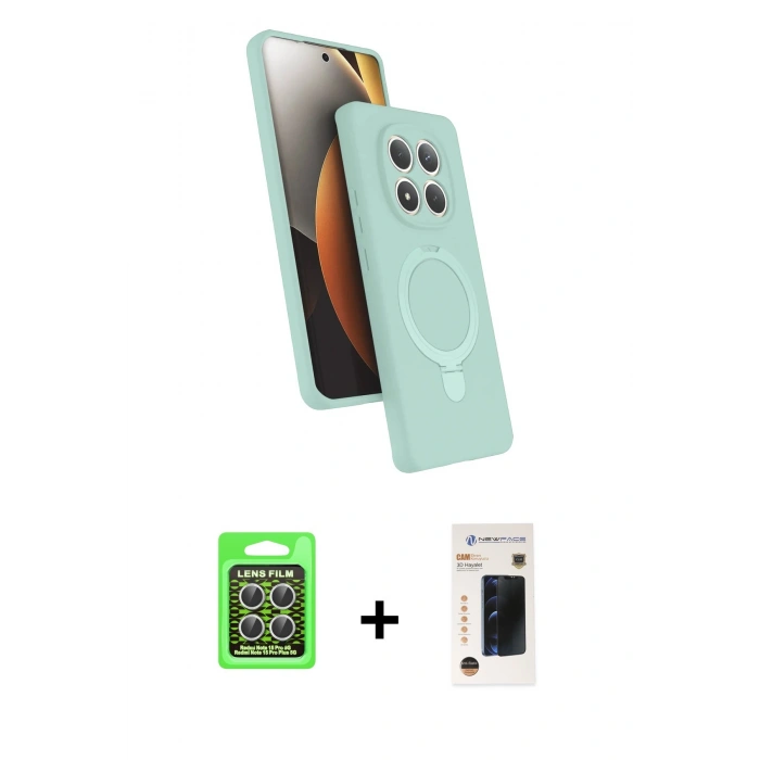 MARSİLYAN™- Redmi Note 15 Pro 5G Kılıf İz Işık Koleksiyonu - Siyah 3D Antistatik Hayalet Cam Ekran Koruyucu + Raze Metal Kamera Lens - GS