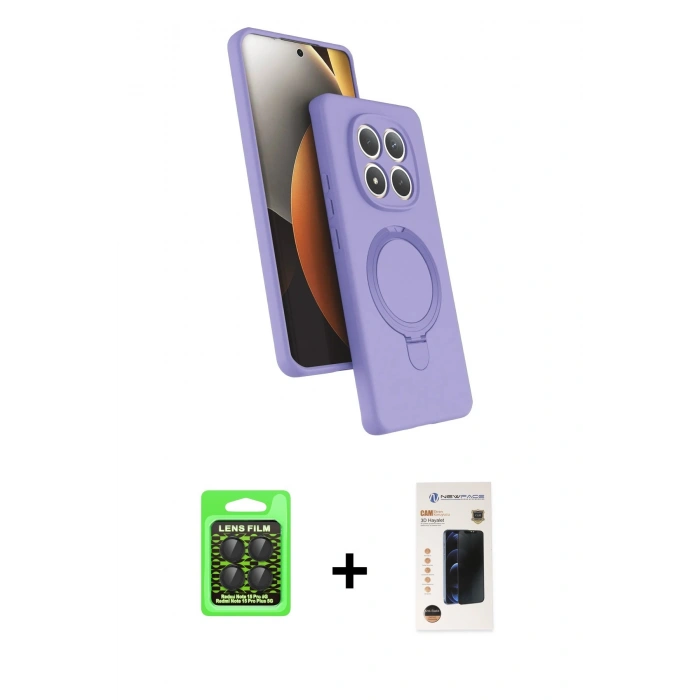MARSİLYAN™- Redmi Note 15 Pro 5G Kılıf İz Işık Koleksiyonu - Siyah 3D Antistatik Hayalet Cam Ekran Koruyucu + Raze Metal Kamera Lens - SH