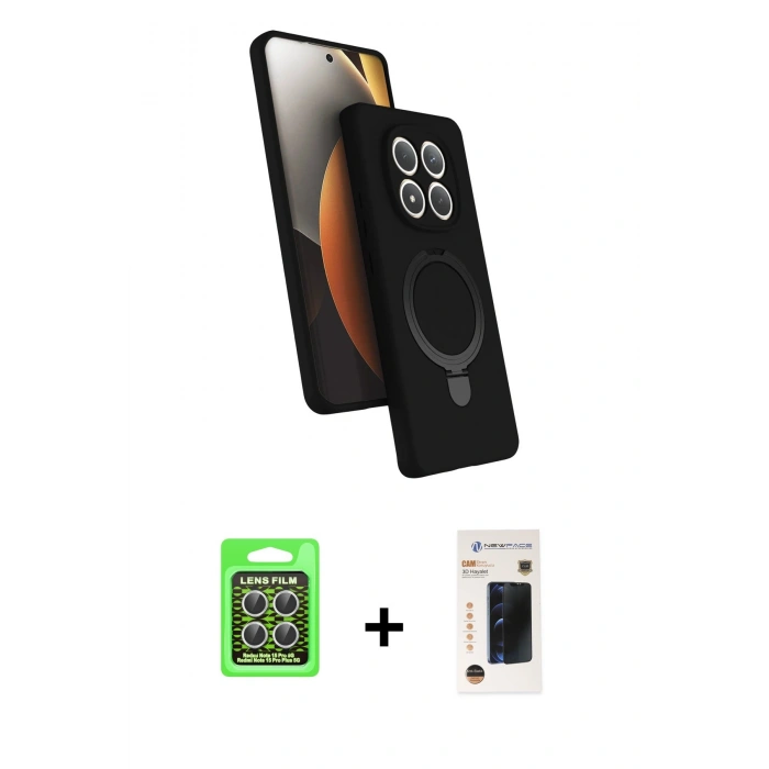 MARSİLYAN™- Redmi Note 15 Pro 5G Kılıf İz Işık Koleksiyonu - Siyah 3D Antistatik Hayalet Cam Ekran Koruyucu + Raze Metal Kamera Lens - GS