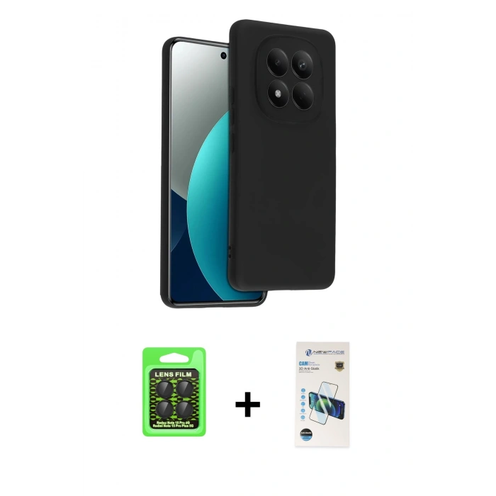 MARSİLYAN™- Redmi Note 15 Pro 5G Kılıf Kozmos Yansıma Özel Seri - Siyah 3D Antistatik Cam Ekran Koruyucu + Raze Metal Kamera Lens - SH