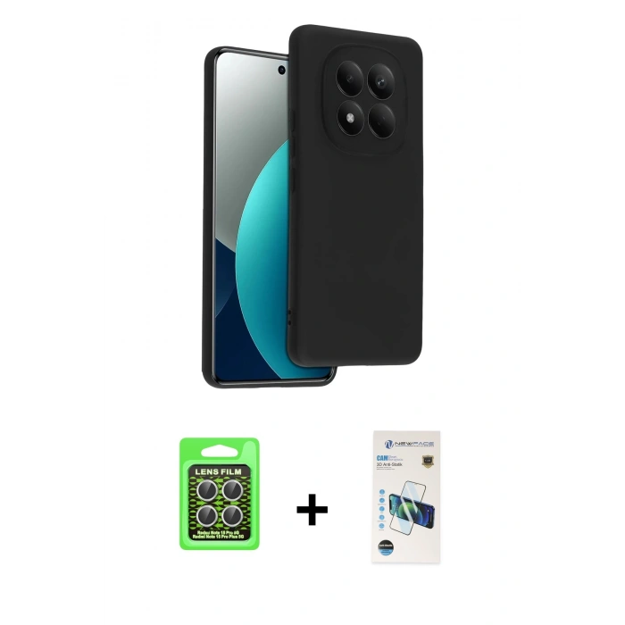 MARSİLYAN™- Redmi Note 15 Pro 5G Kılıf Kozmos Yansıma Özel Seri - Siyah 3D Antistatik Cam Ekran Koruyucu + Raze Metal Kamera Lens - GS
