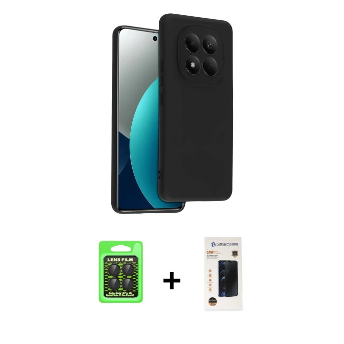 MARSİLYAN™- Redmi Note 15 Pro 5G Kılıf Kozmos Yansıma Özel Seri - Siyah 3D Antistatik Hayalet Cam Ekran Koruyucu + Raze Metal Kamera Lens - SH