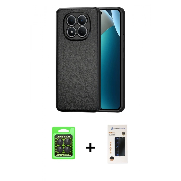 MARSİLYAN™- Redmi Note 15 Pro 5G Kılıf Nova Işık - Siyah 3D Antistatik Hayalet Cam Ekran Koruyucu + Raze Metal Kamera Lens - SH