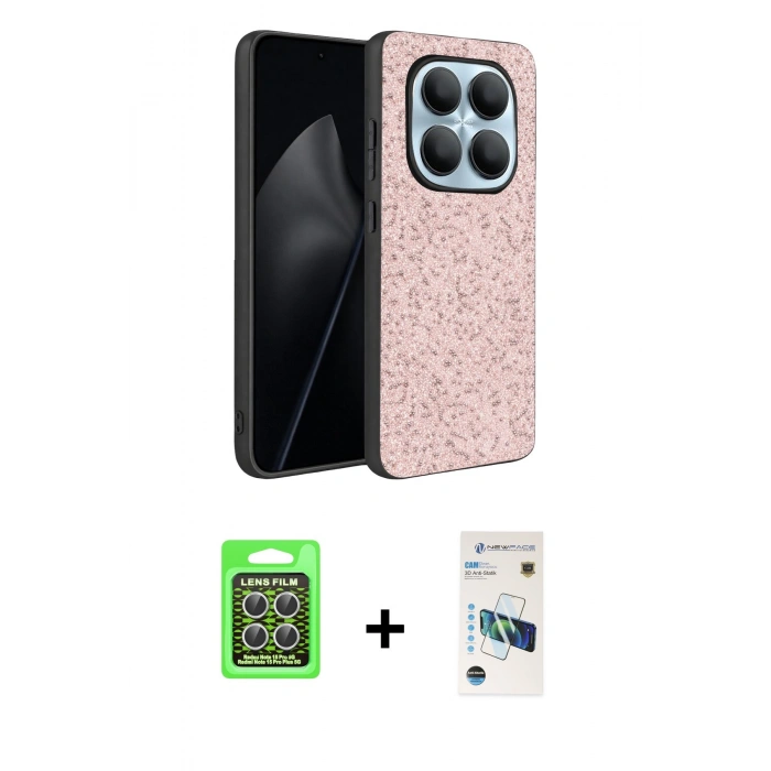 MARSİLYAN™- Redmi Note 15 Pro 5G Kılıf Vadi Klasik Serisi - Siyah 3D Antistatik Cam Ekran Koruyucu + Raze Metal Kamera Lens - GS