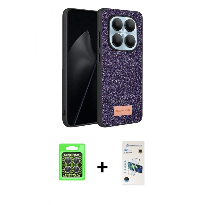 MARSİLYAN™- Redmi Note 15 Pro 5G Kılıf Vadi Klasik Serisi - Siyah 3D Antistatik Cam Ekran Koruyucu + Raze Metal Kamera Lens - GS
